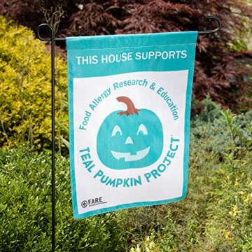 Halloween Garden Flag (Teal Pumpkin Project) - 12" x 18"- Outdoor Weatherproof Banner, Spooky Trick ...