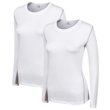 WANAYOU Women's 2 Pack Compression Shirt Dry Fit Long Sleeve Workout Shirts Yoga Athletic Running T ...