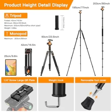 Victiv 82" Heavy Duty Tripod for Cameras & DSLRs