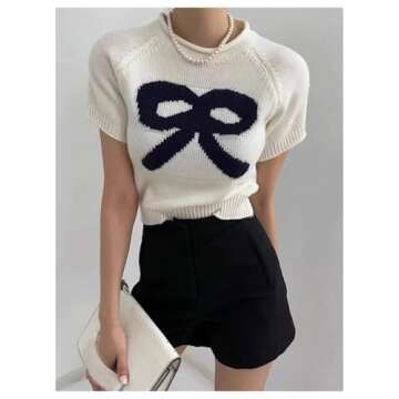 Stylish OYOANGLE Women's Bow Printed Pullover Sweater