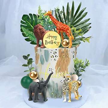 27 PCS Jungle Animal Cake Toppers, Safari Animals Figure Toys Picks Jungle Wild One Animals Cake Decorations for Baby Shower Safari Party Holiday Party (Green)