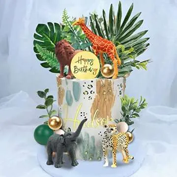 27 PCS Jungle Animal Cake Toppers, Safari Animals Figure Toys Picks Jungle Wild One Animals Cake Decorations for Baby Shower Safari Party Holiday Party (Green)