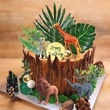 27 PCS Jungle Animal Cake Toppers, Safari Animals Figure Toys Picks Jungle Wild One Animals Cake Decorations for Baby Shower Safari Party Holiday Party (Green)
