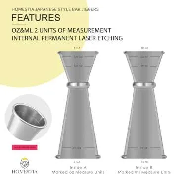 Homestia Bar Jigger for Bartending, Measuring Cup with OZ&ML 2 Units of Measurement Inside Cocktail Jigger 304 Food Grade Stainless Steel Double Jigger 2 OZ 1 OZ Japanese Jigger Silver