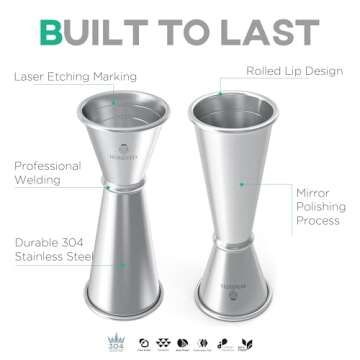 Homestia Bar Jigger for Bartending, Measuring Cup with OZ&ML 2 Units of Measurement Inside Cocktail Jigger 304 Food Grade Stainless Steel Double Jigger 2 OZ 1 OZ Japanese Jigger Silver