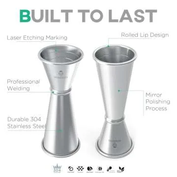 Homestia Bar Jigger for Bartending, Measuring Cup with OZ&ML 2 Units of Measurement Inside Cocktail Jigger 304 Food Grade Stainless Steel Double Jigger 2 OZ 1 OZ Japanese Jigger Silver