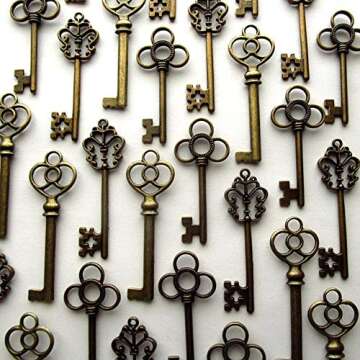 Aokbean Mixed Set of 30 Large Skeleton Keys in Antique Bronze - Perfect for Crafts and Decor