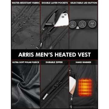 ARRIS Heated Vest for Men, 7.4V Electric Size Adjustable Heating Vest for Hunting, Camping