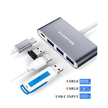 LENTION 4-in-1 USB-C Hub with 3 USB 3.0 and Type C Power Delivery Compatible 2023-2016 MacBook Pro 1...