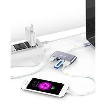 LENTION 4-in-1 USB-C Hub with 3 USB 3.0 and Type C Power Delivery Compatible 2023-2016 MacBook Pro 13/14/15/16, New Mac Air/Surface, ChromeBook, More, Multiport Charging Adapter (CB-C13se, Space Gray)