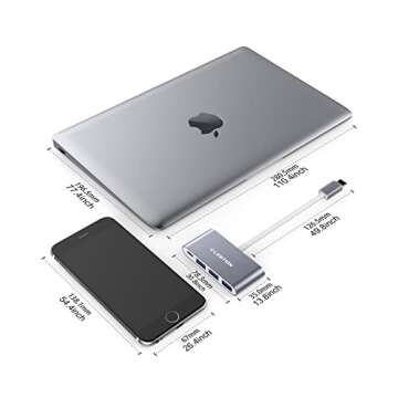 LENTION 4-in-1 USB-C Hub with 3 USB 3.0 and Type C Power Delivery Compatible 2023-2016 MacBook Pro 13/14/15/16, New Mac Air/Surface, ChromeBook, More, Multiport Charging Adapter (CB-C13se, Space Gray)