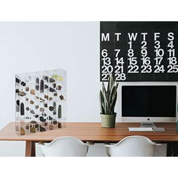 Adjustable Rock Display Case Clear Acrylic Collection Box with Mirrored Arrowhead Stones Storage Display Case Mineral Crystal Collectibles Holder Organizer Showcase Shelves with Lid