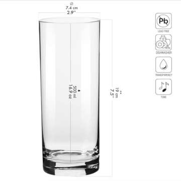 Krosno Tall Water Drinking Glasses, Set of 6, 16.9 oz, Balance Collection, Highball Crystal Glass, I...