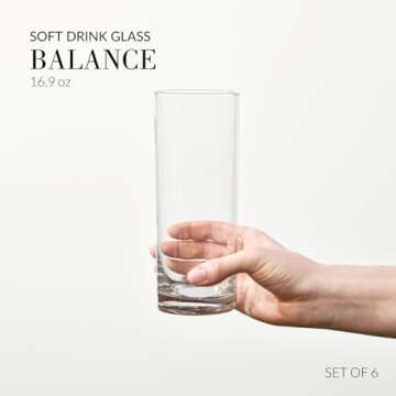 Krosno Tall Water Drinking Glasses, Set of 6, 16.9 oz, Balance Collection, Highball Crystal Glass, Ideal Everyday Drinking Glasses, Dishwasher Safe, Gift Idea