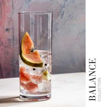 Krosno Tall Water Drinking Glasses, Set of 6, 16.9 oz, Balance Collection, Highball Crystal Glass, Ideal Everyday Drinking Glasses, Dishwasher Safe, Gift Idea