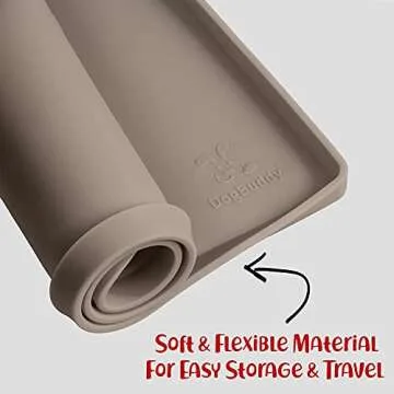 DogBuddy Dog Food Mat – Waterproof Dog Bowl Mat for Food and Water, Silicone Pet Feeding Mats for Floors, Non-Slip Placemat with High Edges for Dogs Bowls, Puppy Essentials (Small: 19"x12", Taupe)