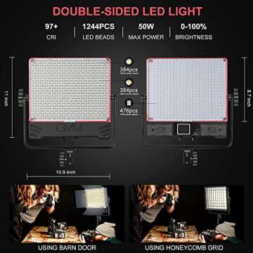 GVM Pro LED Video Light with Softboxes, RGB+Bi-Color Double Sided, Each Side 50W, Video Lighting Kit...