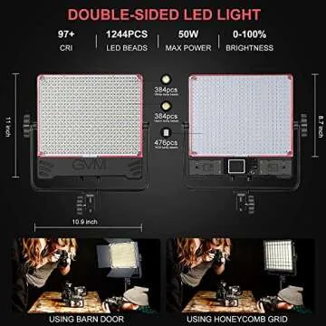 GVM Pro LED Video Light with Softboxes, RGB+Bi-Color Double Sided, Each Side 50W, Video Lighting Kit...