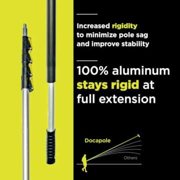 DOCA Telescoping Pole 7-30 Ft - Extension Pole for Cleaning, Feather Duster, Window Washing Kit, Paint Roller, Window Squeegee - High Reach Extendable Kit for Indoor & Outdoor - Squeegee Dual Plane