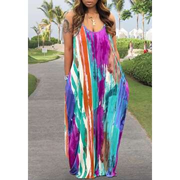 Summer Casual Maxi Dresses for Women Plus Size Sleeveless Loose Long Dress with Pockets