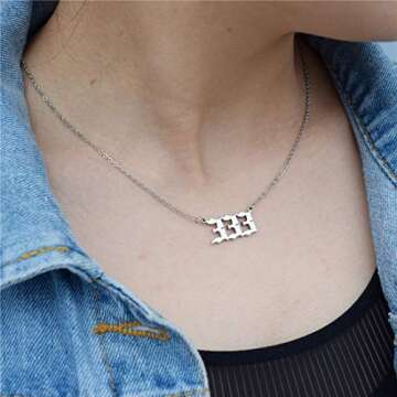 HUTINICE Angel Number Necklace, 333 Necklace Silver Dainty Choker Lucky Numbers Pendant Numerology M...