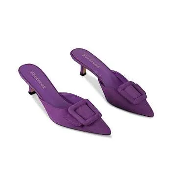 Fericzot Mule Slippers for Women,Slingback Buckle Pumps Pointed Toe Kitten Heels Shoes Slides Backless Dress Sandals Purple 7