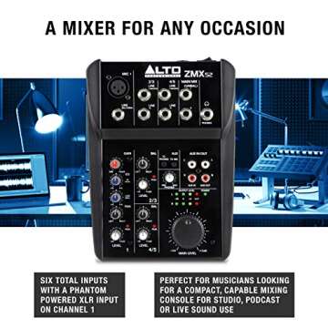 Alto Professional ZMX52 | Studio Quality 5 Channel Compact Audio Mixing Desk with an XLR Microphone Input, 2 Stereo Inputs and an Aux Output