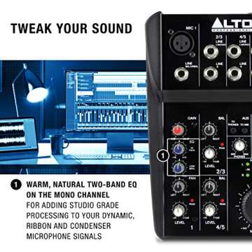 Alto Professional ZMX52 | Studio Quality 5 Channel Compact Audio Mixing Desk with an XLR Microphone Input, 2 Stereo Inputs and an Aux Output