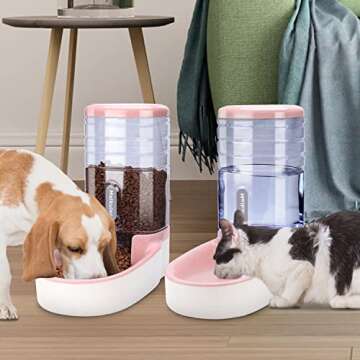 Meikuler Pets Auto Feeder 3.8L,Food Feeder and Water Dispenser Set for Small & Big Dogs Cats and Pets Animals (Pink)