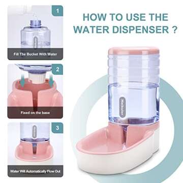 Meikuler Pets Auto Feeder 3.8L,Food Feeder and Water Dispenser Set for Small & Big Dogs Cats and Pets Animals (Pink)