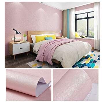 Cohoo Home Silk Pink Wallpaper Peel and Stick Contact Paper Pink Textured Silk Wallpaper for Bedroom...
