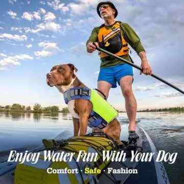Pawaboo Dog Life Jacket, Reflective Dog Safety Vest Adjustable Pet Life Preserver with Strong Buoyancy & Sturdy Rescue Handle, Ripstop Dog Lifesaver Vests for Swimming, Boating - Bright Yellow, L
