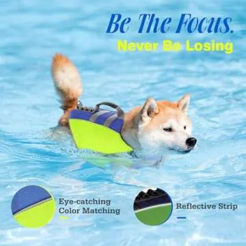 Pawaboo Dog Life Jacket, Reflective Dog Safety Vest Adjustable Pet Life Preserver with Strong Buoyancy & Sturdy Rescue Handle, Ripstop Dog Lifesaver Vests for Swimming, Boating - Bright Yellow, L