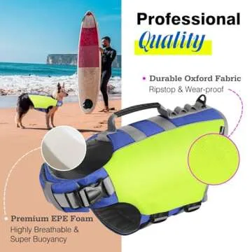 Pawaboo Dog Life Jacket, Reflective Dog Safety Vest Adjustable Pet Life Preserver with Strong Buoyancy & Sturdy Rescue Handle, Ripstop Dog Lifesaver Vests for Swimming, Boating - Bright Yellow, L