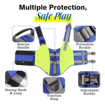 Pawaboo Dog Life Jacket, Reflective Dog Safety Vest Adjustable Pet Life Preserver with Strong Buoyancy & Sturdy Rescue Handle, Ripstop Dog Lifesaver Vests for Swimming, Boating - Bright Yellow, L
