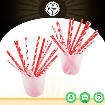 Red Paper Straws for Drinking Red Disposable Straws 150pcs Disposable Straws Bulk（10 Pattern） qiqee