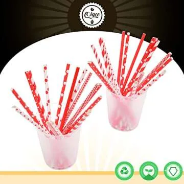 Red Paper Straws for Drinking Red Disposable Straws 150pcs Disposable Straws Bulk（10 Pattern） qiqee