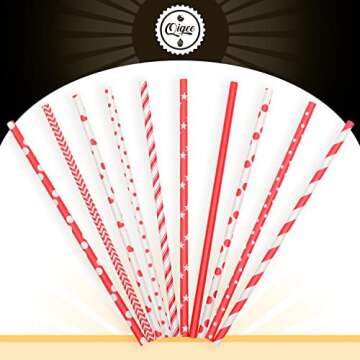 Red Paper Straws for Drinking Red Disposable Straws 150pcs Disposable Straws Bulk（10 Pattern） qiqee