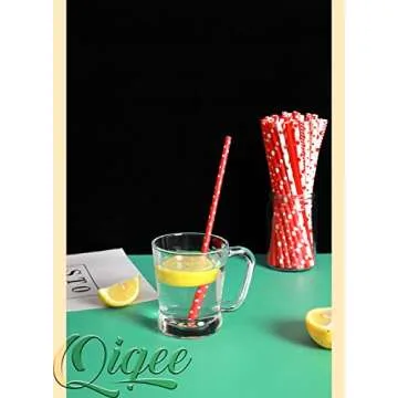 Red Paper Straws for Drinking Red Disposable Straws 150pcs Disposable Straws Bulk（10 Pattern） qiqee