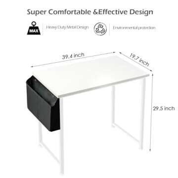 Lufeiya White Computer Desk for Bedroom - 40 inch Simple Modern Study Table Kid Girls Student Home Office Writing Desk, White