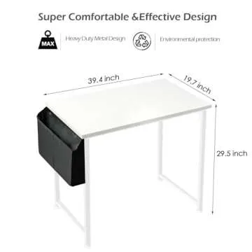 Lufeiya White Computer Desk for Bedroom - 40 inch Simple Modern Study Table Kid Girls Student Home Office Writing Desk, White