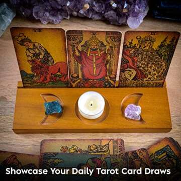 Curawood Tarot Card Holder Stand - Display Your Daily Draw - Witchy Gifts for Women, Tarot Accessories, Wiccan Altar Supplies, Witchcraft Decor, Divination Tools - 3-Card Stand with Etched Moon