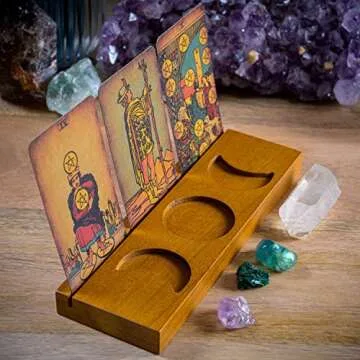 Curawood Tarot Card Holder Stand - Display Your Daily Draw - Witchy Gifts for Women, Tarot Accessories, Wiccan Altar Supplies, Witchcraft Decor, Divination Tools - 3-Card Stand with Etched Moon