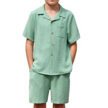 Arshiner Boy Shorts Set Solid Short Sleeve Shirt & Shorts Summer Outfit for Boys 9-10 Years