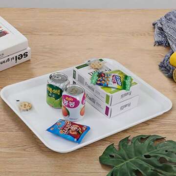 Gloreen Rectangular Fast Food Tray, Cafe Standard Cafeteria Serving Trays, 17.2"X13.5", Set of 4(White)