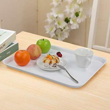 Gloreen Rectangular Fast Food Tray, Cafe Standard Cafeteria Serving Trays, 17.2"X13.5", Set of 4(White)