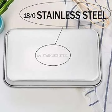 TeamFar Baking Sheet Set of 3, Stainless Steel Cookie Sheet Baking Tray Pan, Healthy & Non Toxic, Mirror Finish & Rust Free, Easy Clean & Dishwasher Safe