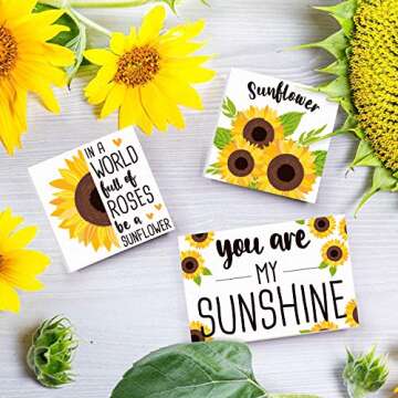 Huray Rayho Sunflower Tiered Tray Wooden Kitchen Signs Sunflower Farmhouse Tray Decor Hello Sunshine...