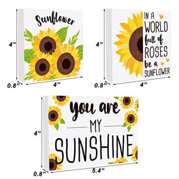 Huray Rayho Sunflower Tiered Tray Wooden Kitchen Signs Sunflower Farmhouse Tray Decor Hello Sunshine Decor Spring Fall Decor Rustic Mini Table Signs