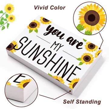 Huray Rayho Sunflower Tiered Tray Wooden Kitchen Signs Sunflower Farmhouse Tray Decor Hello Sunshine Decor Spring Fall Decor Rustic Mini Table Signs